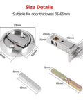 Dimensions of 304 Stainless Steel Keyless Pocket Door Lock For Corridor Sliding Doors With Hidden Recessed Cup Install Brushed Silver Door Handles