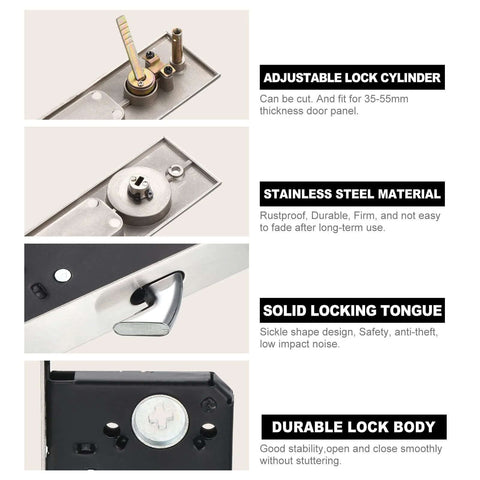 Invisible Recessed Pocket Door Lock With Hidden Handle And Keys, Ideal For Sliding Barn Wood Doors, Silver Finish, lock features.