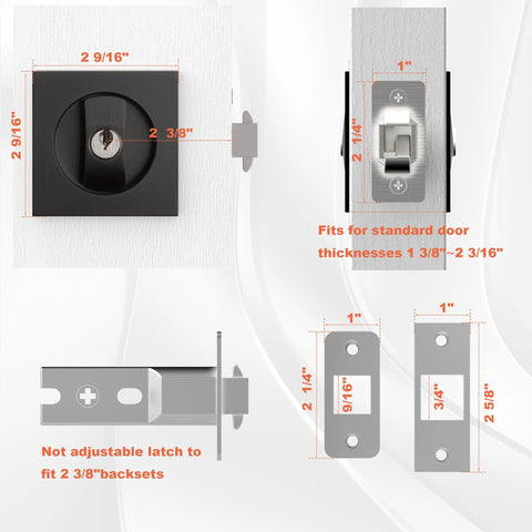Front view of Indicator Pocket Door Lock Set for 1 3/8 to 2 3/16 inch doors with flush privacy latch in stainless steel