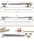 Sliding Pocket Door Soft Close Hanger Replacement Kit 1060 With 1 Inch Nylon Ball Bearing Wheels shown with installation guide.