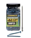 Pocket Hole Screws 2-1/2 Inch, 300 PCS Exterior Pocket Screw #8 x 2-1/2", Coarse Thread, jar with screws and drive bit included