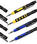 Assorted 4-In-1 Pocket Screwdriver Pen Tool Set with dual-ended Phillips and flat head bits, showing compact design and steel construction.