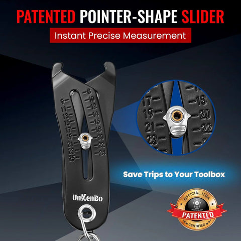 Bolt Size Finder Keychain Gauge for Bolts and Nuts SAE Five Sixteenth to One Inch and Metric 8 to 25 Mm, patented design