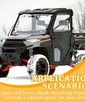 Polaris Ranger ATV in snow with shock absorber bushings for smooth ride, showcasing application scenarios