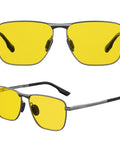 Night Vision Driving Glasses Polarized Anti Glare For Men Rectangular Sunglasses, front and side view with yellow lenses