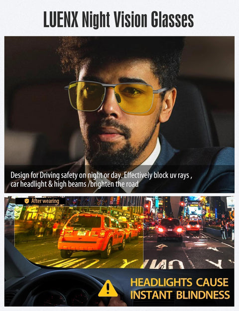 Man wearing Night Vision Driving Glasses Polarized Anti Glare For Men Rectangular Sunglasses, showing reduced glare effect.