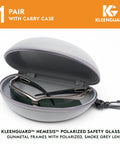 Polarized Safety Glasses With Smoke Lenses Gunmetal Frame Unisex Case Included displayed in an open carry case