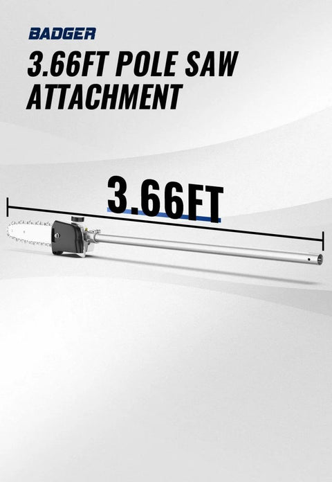 10 Inch Pole Saw Attachment With Automatic Lubrication For Gas Powered Tools, showing 3.66ft extension and durable silver design.