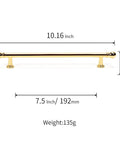 10 Pack Polished Brass Cabinet Pulls 7.5 Inch Hole Center Solid Zinc Alloy Drawer Handles, side view dimensions shown