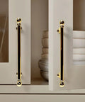 10 Pack Polished Brass Cabinet Pulls 5 Inch Hole Center 128mm Solid Zinc Alloy Handles installed on kitchen cupboard