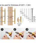 10 Pack Polished Brass Cabinet Pulls 5 Inch Hole Center 128mm Solid Zinc Alloy Handles installation diagram with screw dimensions.