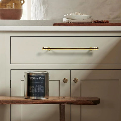 Installed 10 Pack Polished Brass Cabinet Pulls 7.5 Inch Hole Center Solid Zinc Alloy Drawer Handles on kitchen cabinet