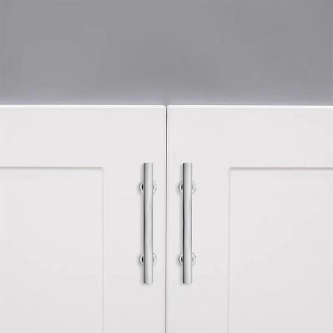 Polished Chrome Cabinet Pulls Set Of 2, 3 Inch Hole Center Square Handles on white kitchen cabinet doors
