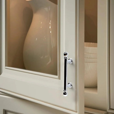 10 Pack Polished Nickel Cabinet Pulls 3 Inch Hole Center 76mm Solid Zinc Alloy Drawer Handles installed on kitchen cabinet