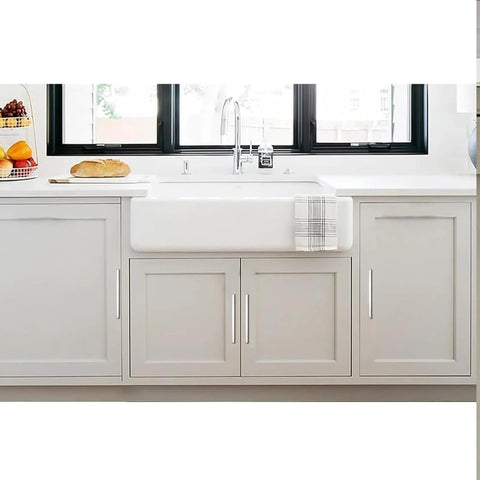 Kitchen cabinets with 10 Pack Five Inch Center To Center Polished Nickel Square Cabinet Pulls on white doors