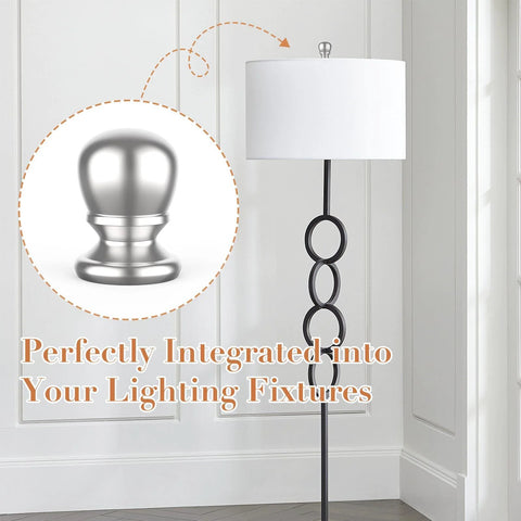 Two Pack Ball Lamp Finial Caps With 1/4-27 Inch Thread For Solid Lampshade Attachment On Floor Lamp in Polished Silver