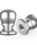 Two Pack Ball Lamp Finial Caps With 1/4-27 Inch Thread in polished silver for secure fit on table and floor lamps, side and front view