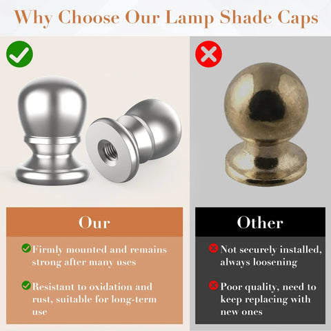 Comparison of polished silver and brass Two Pack Ball Lamp Finial Caps with 1/4-27 Inch Thread for lampshade attachment.