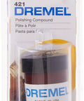 Dremel Polishing Compound 421 for Metals and Plastics in packaging, ideal for blemish removal and shine restoration with rotary tools.