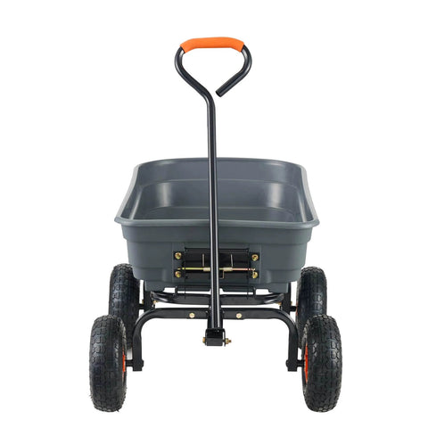 Front view of 4 Cu Ft Poly Garden Cart Dump Wagon with 600 lb Capacity Heavy Duty 4 Wheel Yard Cart with Steel Frame and 10 Inch Wheels