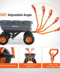 1500 lb Poly Garden Dump Cart Wagon with 2 in 1 Convertible Handle showing adjustable angle and features