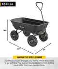 Poly Garden Dump Cart with 4 Cu Ft Tub 600 LB Haul Capacity Heavy Duty Utility Wagon with Quick Release Dumping and Pneumatic Tires shown