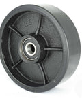 Close-up of Premium Crown PTH50 Pallet Jack Wheel Replacement Kit Set, showing poly tread steer wheel with bearing for manual pallet jack.