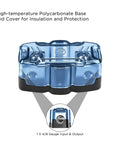 Inline Mini ANL Fuse Holder With Reducer Beefy Heavy Duty Build 1 X 4 To 8 Gauge In And 1 X 4 To 8 Gauge Out Three Pack Set Of 60A 80A 100A Fuses Zinc Die Cast Marine Satin Chrome Finish High Temperature Polycarbonate Base top view showing polycarbonate cover and 4/8 gauge ports.