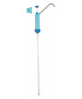 Hand Drum Pump, Polypropylene, 5/8In OD, side view showing blue and white polypropylene body with discharge nozzle