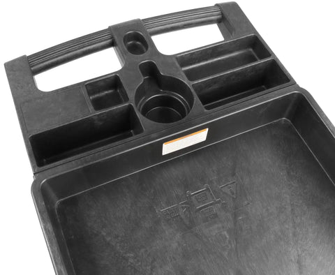 Top view of Heavy Duty 2 Shelf Service Cart MaxWorks 80855 With 500 Lb Capacity Polypropylene Utility Cart tool storage section.