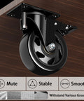 Heavy Duty 4 Inch Caster Wheels Set Of 4 With Brakes And Locking Swivel Plate Industrial Castors For Carts Furniture And Workbenches 2200lbs Capacity Includes Free Screws And Spanner Quiet Polyurethane Wheels, shown installed on wood surface.