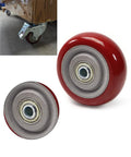2.5 Inch Caster Wheels Set 4 Heavy Duty Lockable Bearing Plate Casters For Platform Trucks Carts Furniture And Workbenches Up To 220 Lbs 100 Kg Polyurethane Wheels Smooth Quiet Rolling showing red polyurethane wheel and installed view on platform