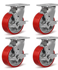 Heavy Duty 5 Inch By 2 Inch Polyurethane Casters With Four Brakes Industrial Grade Go To Mobility Wheels For Platform Trucks U Boat Carts And Workbenches 4000 Lb Capacity Durable Galvanized Steel Hubs HANDSAMMU