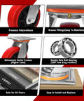 Industrial Grade 6x2 Polyurethane Casters, Set Of 4, 5000 Lb Capacity, Polypropylene Wheel, Heavy Duty Casters For Industrial Equipment, Logistics And Aviation Applications, 2 Brakes And 2 Swivel components view