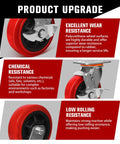 Industrial Grade 6x2 Polyurethane Casters, Set Of 4, 5000 Lb Capacity, showing product upgrades in wear and chemical resistance.