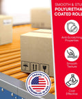Light Duty Polyurethane Coated Conveyor Rollers with cardboard boxes for material transfer and smooth motion.