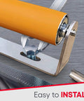 Long Polyurethane Coated Roller with Bracket, 1.5″ diameter, close-up of installation; ideal for conveyor belts, kayak rollers; heavy duty by Ultimation Industries