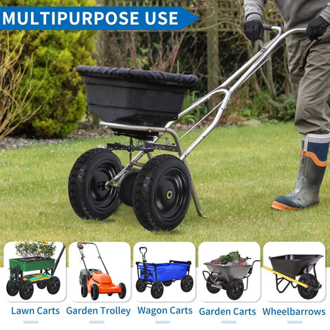 13 Inch Flat Free Wheels Tires 4.00-6 Solid Replacement Set of 2 for garden wagon and wheelbarrow with multipurpose use.