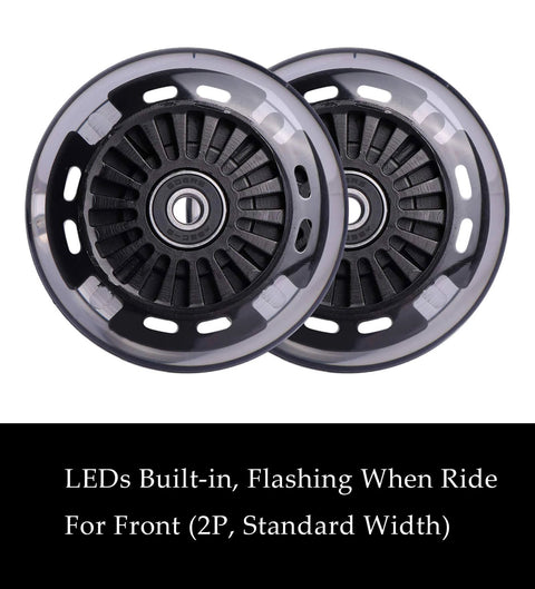 Polyurethane replacement wheels set (front, 2p light up), showing black LED wheels with embedded illumination, designed for smooth ride.