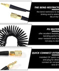 10 Pack 1/4 In X 10 Ft Polyurethane Recoil Air Hose With Bend Restrictor, Quick Couplers and Plugs, flexible coiled line.
