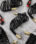 10 Pack 1/4 In X 10 Ft Polyurethane Recoil Air Hose With Bend Restrictor, Quick Couplers And Plugs for garage tools