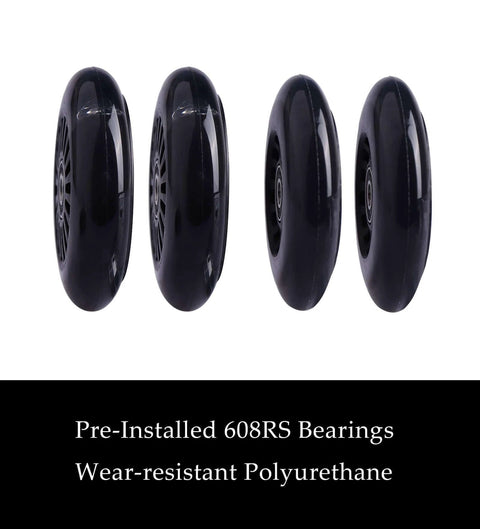 ✝️ Polyurethane replacement wheels set (front, 2p light up), swing car wheels pack (rear, 2p narrower) upgrade for ride-on toys (black)