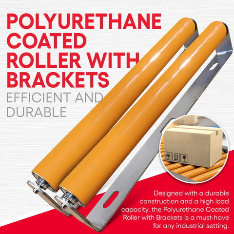 Polyurethane coated roller with brackets for conveyor belts and kayak rollers, heavy duty, Ultimation Industries