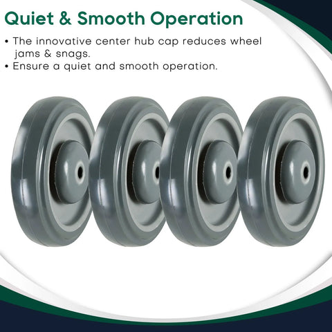 4 gray wheels from 5 Inch Diameter Polyurethane Shopping Cart Wheel Replacement Kit With Stepped Tread Face Double Ball Bearing Heavy Duty Caster 1000 Lb Capacity Per Wheel Pack Of 4 Gray Quiet Smooth Operation For Industrial And Retail Carts