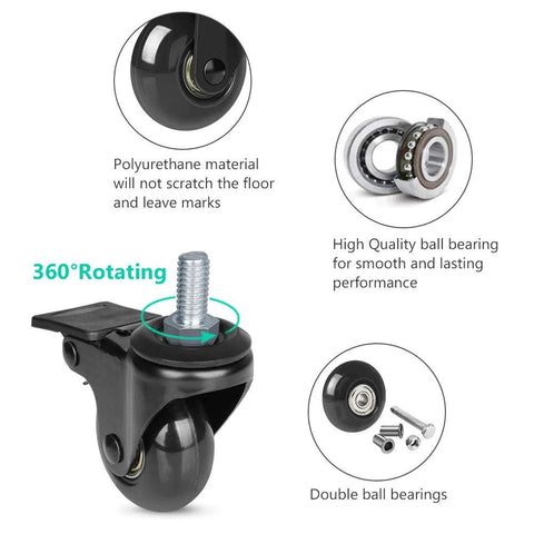 Three Eighths Inch Threaded Stem Casters 3/8-16 UNC With Brake And Safety Locking 2 Inch Heavy Duty Swivel Caster features