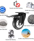 Heavy Duty 4 Inch Plate Caster Wheels With Polyurethane No Noise Premium Double Ball Bearing Steel Locking Swivel Casters 330 Lbs Per Caster