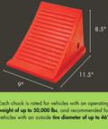 Heavy Duty Wheel Chock For 32 To 46 Inch Tires, 50k Lb Load Capacity, Made In USA Polyurethane Construction, orange, side view