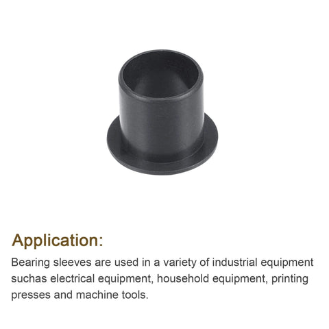 Flanged Sleeve Bearing Set, 15mm Bore, 17mm OD, 17mm Length, Flange Diameter 23mm, POM Self-Lubricating Oilless Bushings, Black