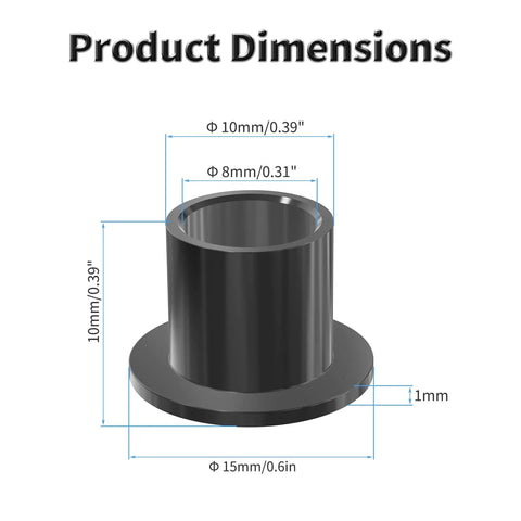 4 Pcs Pom Flanged Sleeve Bearings 8mm ID 10mm OD 10mm Length Flange Diameter 15mm Oilless Black POM Self Lubricating Flanged Bushings