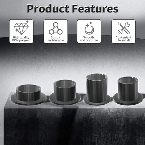 4 Pcs Pom Flanged Sleeve Bearings 8mm ID 10mm OD 10mm Length Flange Diameter 15mm Oilless Black POM features overview